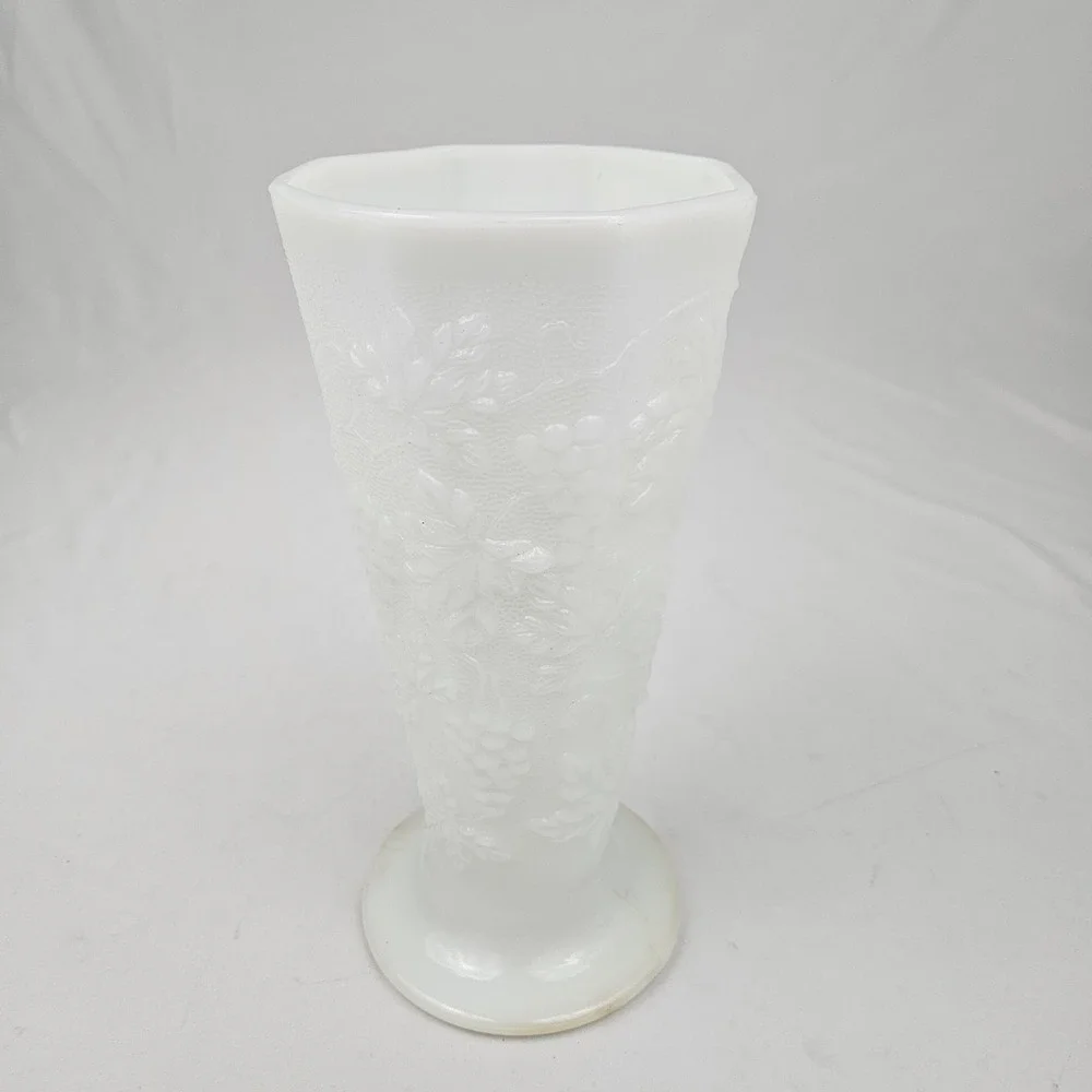 Westmorland Milk Glass Flower Vase Vintage Raised Grape Pattern